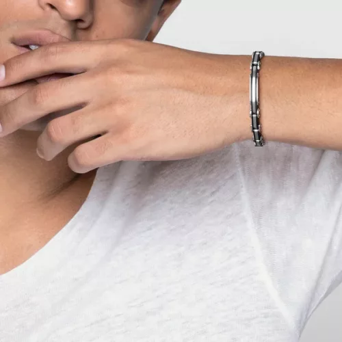 Nomination Strong fekete-ezüst férfi acél karkötő 028300-004